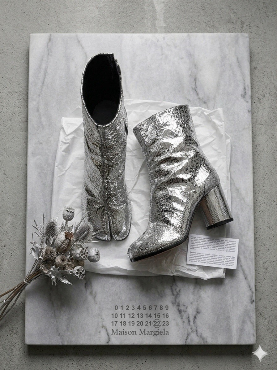 Maison Margiela Silver Cracked Leather Tabi Ankle Boots 36 pre