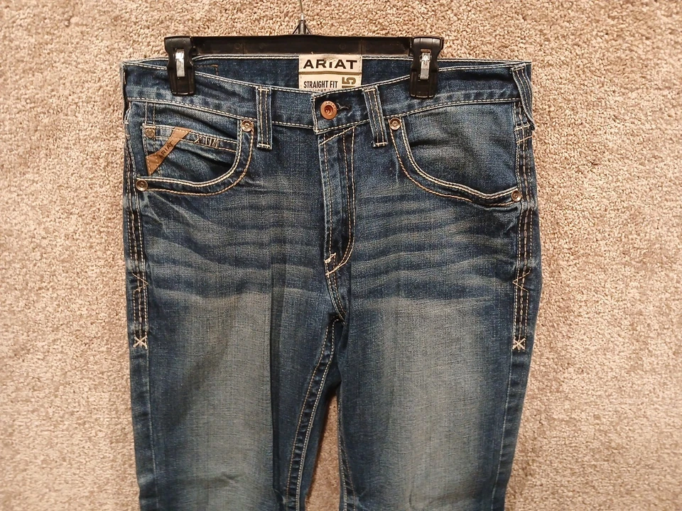 Pantalones de mezclilla Ariat para hombre M5 calce recto pierna recta azul 33x32 Foto 2 de 4