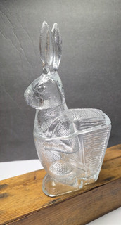 VINTAGE ZABKOWICE GLASS POLAND EASTER BUNNY TALL CANDY DISH