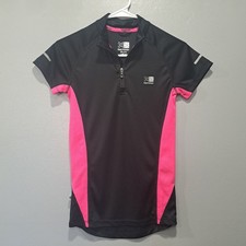 Karrimor Run Womens Quarter Zip Short Sleeve Running Top Black Pink Reflective