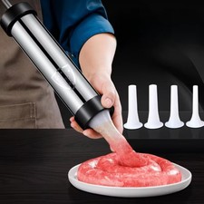 Stainless Steel Manual Sausage Stuffer with 4 Nozzles, Ergonomic Handle, 25cm