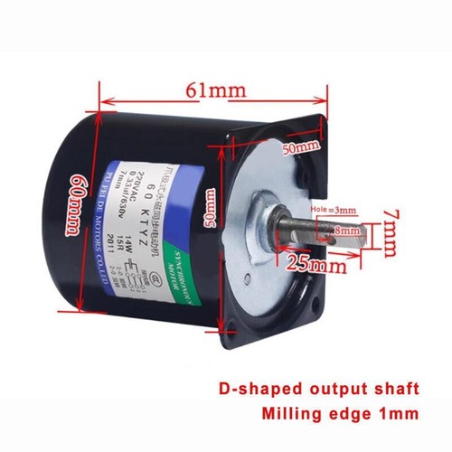 60KTYZ 2.5-110rpm/min Synchronous Motor 110/220V 14W/28W Permanent Magnet CW/CCW - Picture 3 of 9