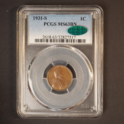 1931 *S* Lincoln Wheat Cent - PCGS MS 63 BN w/ CAC - FREE SHIPPING! G1566