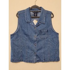 Qvc Denim & Co Womens Denim Vest Blue Sleeveless Size L Pocket Nwt
