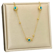 Silver Gold Stainless Steel Evil Eye CZ Bead Ball Chain Choker Necklace PE44