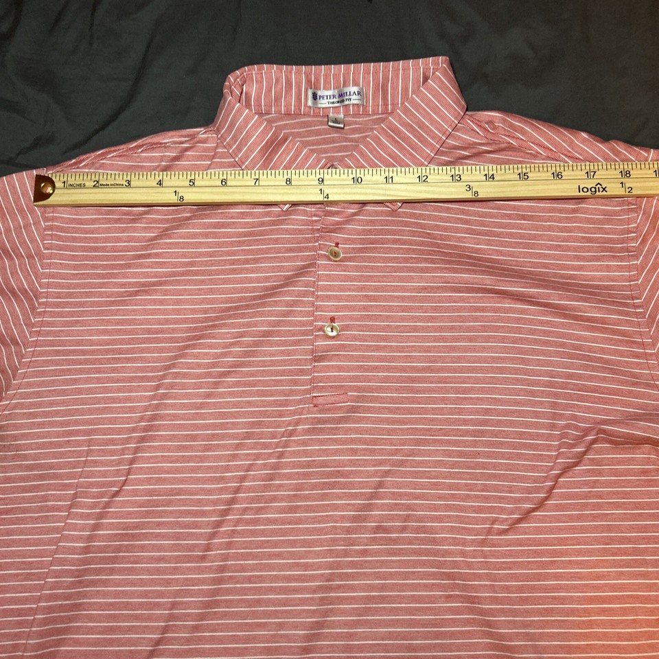 PETER MILLAR Tailored Golf Polo Shirt Mens Large Red/Pink Striped Short