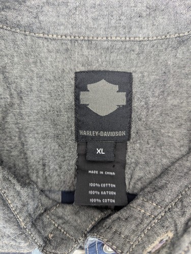 Harley Davidson Camicia Uomo XL Blu Contrasto Giogo Slim Fit Muscolo Western Plaid - Foto 7 di 13