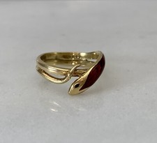 18ct Gold Snake Ring, Red Enamel Detailing, 1970’s Vintage, Size O