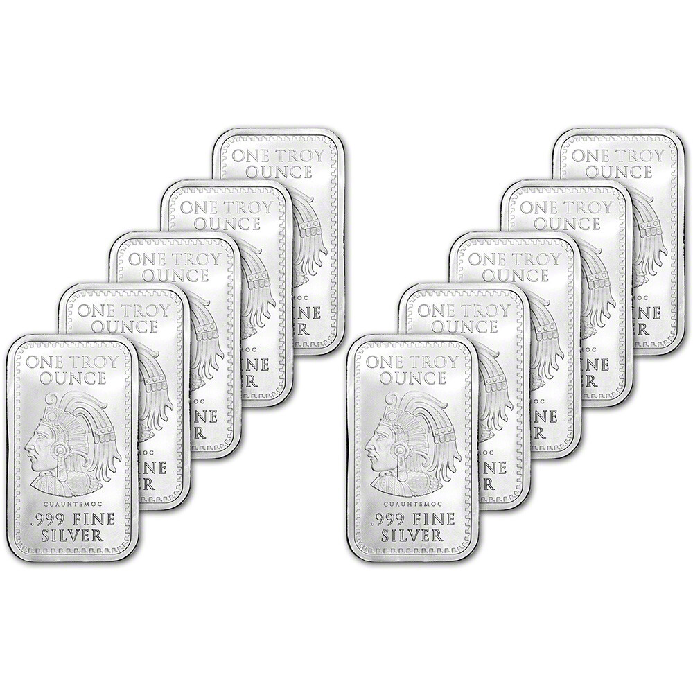 TEN (10) 1 oz. Golden State Mint Silver Bar Aztec Calendar .999