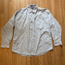 Tommy Hilfiger Mens Large 6/6 Blue Crown Logo Stripe Shirts 80's 2 ply