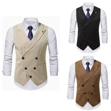Men's Dress Suit Vest Wedding Formal Business Double-Breasted Waistcoat Slim Fit