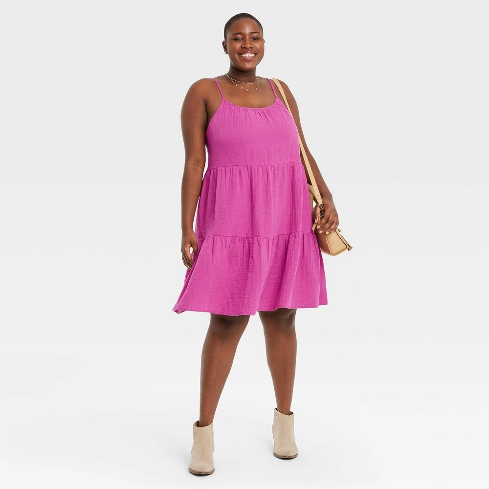 Women's Plus Size Tiered Tank Dress - Universal Thread Pink 3X