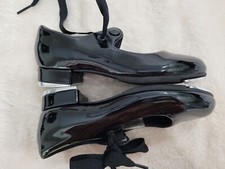 Dance Dancewear TAP Shoes Girl Black Patent Sz 7 1/2" Long