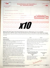 10-pack - 2022 Tax Form 1096 Annual Transmittals ONLY (for mailing 1099s to IRS)