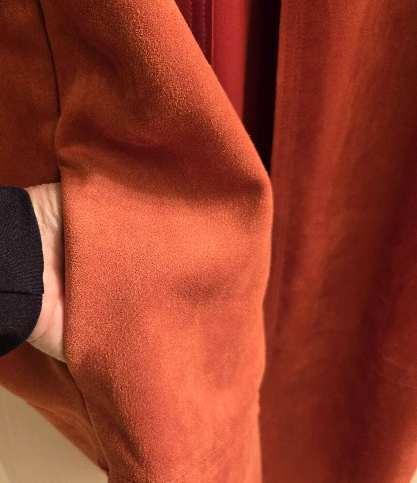 Abrigo Philosophy Imitación Gamuza Cuero Frente Abierto Talla Grande Naranja Quemado Plumero Foto 4 de 4