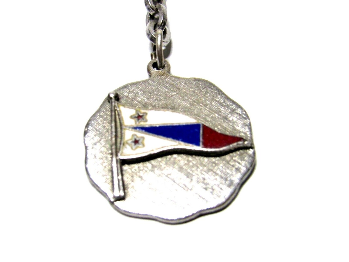 Vtg His Lordship Sterling Silver Key Chain Nautical Yacht Club Flag Cloisonné View 3