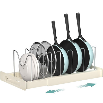 Expandable Pot and Pan Organizer Rack Holder with 7 Adjustable Dividers 11-22''