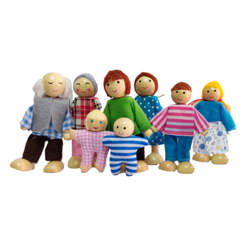 Wooden Dolls Family House Family Of 8 Flexible Wooden Doll House People Figures