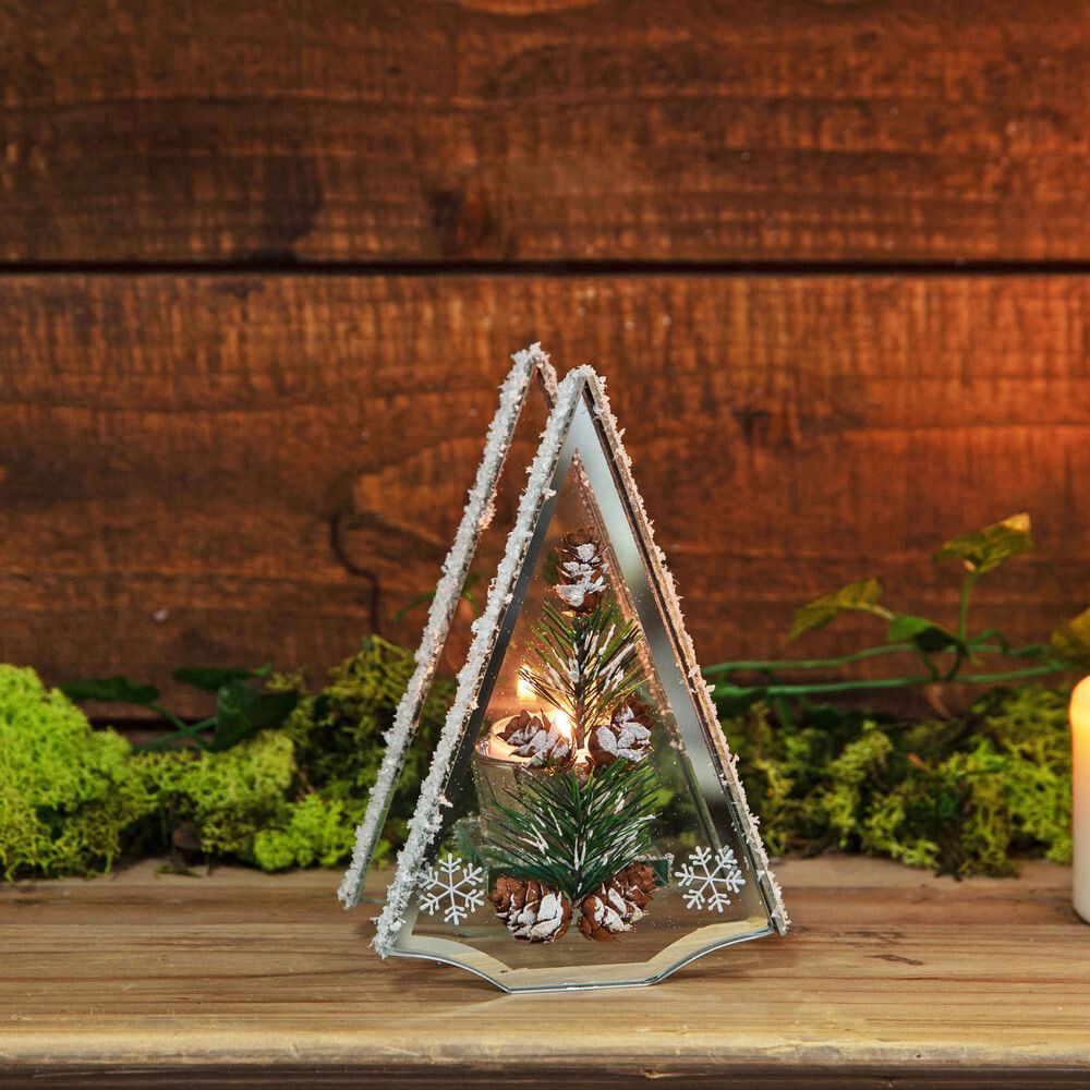 Festive Glass Christmas Tree Tealight Candle Holder, Christmas Decoration, XMAS