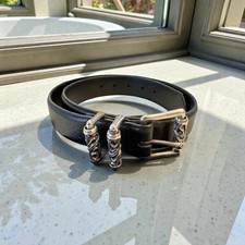 CHROME HEARTS Black Leather Roller Belt Incl Box  Dust Bag Size 38