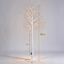 94" Lighted White Birch Tree Warm LED Plug  in Xmas Holiday Indoor Home Decor
