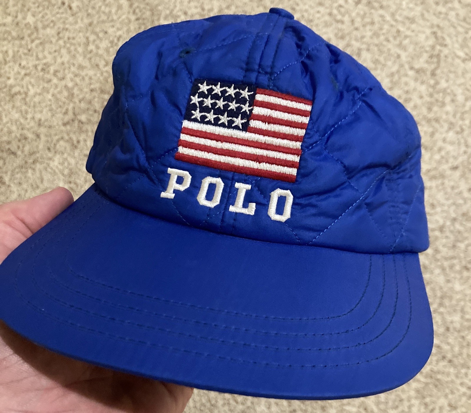 Vintage Polo Sport Quilted Flag Hat Blue Mint Ralph Lauren mesh cycle stadium