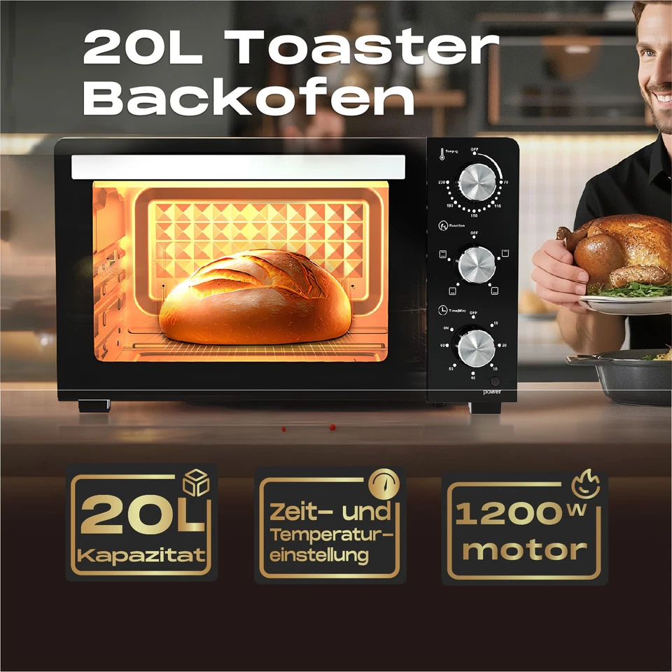 SUPERLEX 20L Minibackofen MiniOfen Unter-Oberhitze Toastofen Pizzaofen Grillrost - Bild 3 von 4