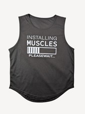 Installing Muscles Please Wait Mens Graphic Black Sleeveless Tank Top size L