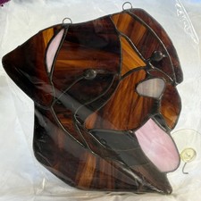 Handcrafted Stained Glass Bulldog Dog Suncatcher Brown New 7"