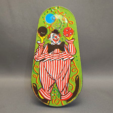 VTG Tin Lithograph Red & White Clown Spinning Noisemaker Party Toy Made in USA
