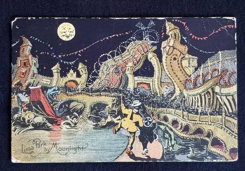 Luna Park By Moonlight, CONEY ISLAND NY, 1909 POSTCARD - MOONLIGHT SERIES No. 1