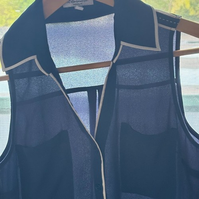 #ad #ad EXPRESS Portofino Sleeveless Top XS Sheer Navy Blue Relaxed Nautical Coastal EUC $12.99
