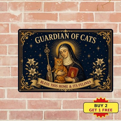 Cat Saint Gertrude Flag Tin Sign Retro Religious Kitten Metal Plaque 8x12