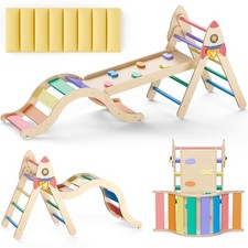 Pikler Triangle Set with Cushion, 9-in-1 Kids Climbing Toys for Toddlers 1-3 ...