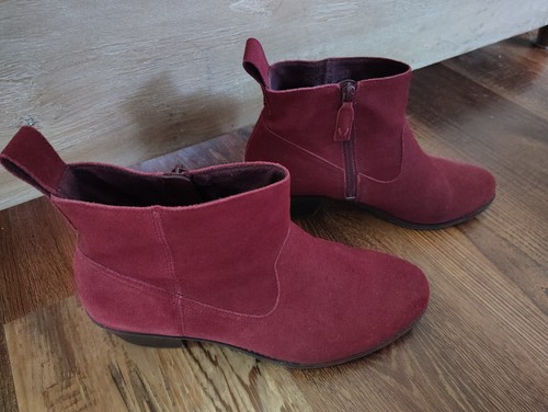 Bottines femme Vionic Vera vin rouge daim talon bloc fermeture éclair ~ taille 10 large - Photo 4/10