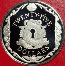 1988 BRITISH VIRGIN ISLANDS $25 PROOF .63 OZ SILVER FISH LOCK SHIP TREASURE RARE