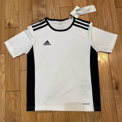 Adidas Aeroready Entrada 18 Soccer Jersey Youth S 9-10 White Black Short Sleeve - Image 1 of 4