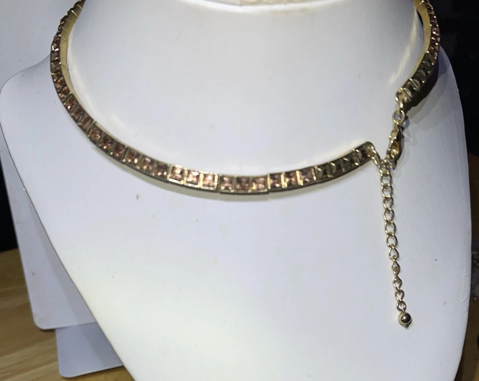 "Collar gargantilla vintage Estate imitación ámbar inserciones de diamantes de imitación alrededor del cuello extensiones de 2,5""" Foto 4 de 4
