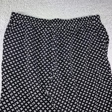 Geometric Print Pants Womens Medium Black White Wide Leg Elastic Waist Boho Mod
