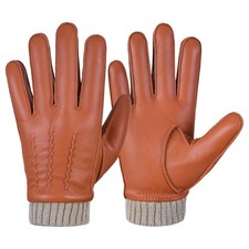 Men Geniune Leather Winter Lined Glove Size Large Color Tan With Sheepskin
