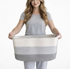 Large gray white cotton rope basket, blanket basket, storage basket, laundry