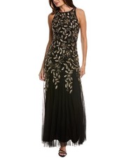 Adrianna Papell Beaded Godet Maxi Dress Women's Black 12