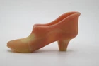 Fenton Burmese Uranium Glass Slipper Shoe Satin Custard Glows UV Hand Painted Vt