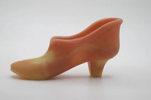 Fenton Burmese Uranium Glass Slipper Shoe Satin Custard Glows UV Hand Painted Vt