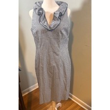 Sara Campbell Gingham Ruffle Neck Dress Size 10 USA Made Quiet Luxury