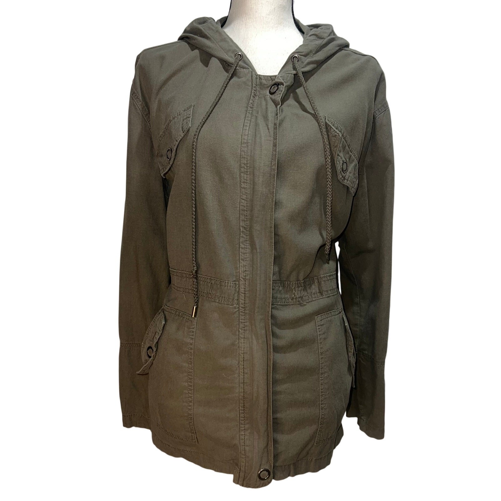 Ashley Utility Collection Olive Green Hooded Utility Jacket Y2K Size Large