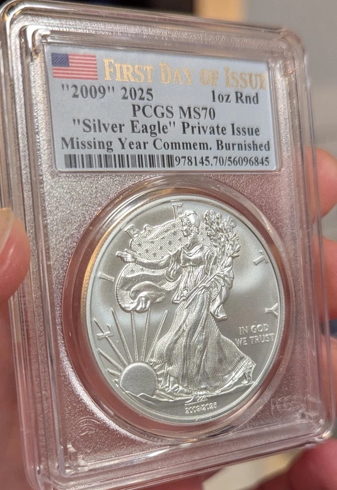 "2009" 2025 PCGS MS70 Burnished Silver Eagle Missing Year Commemorative 1 oz - Image 4 of 4