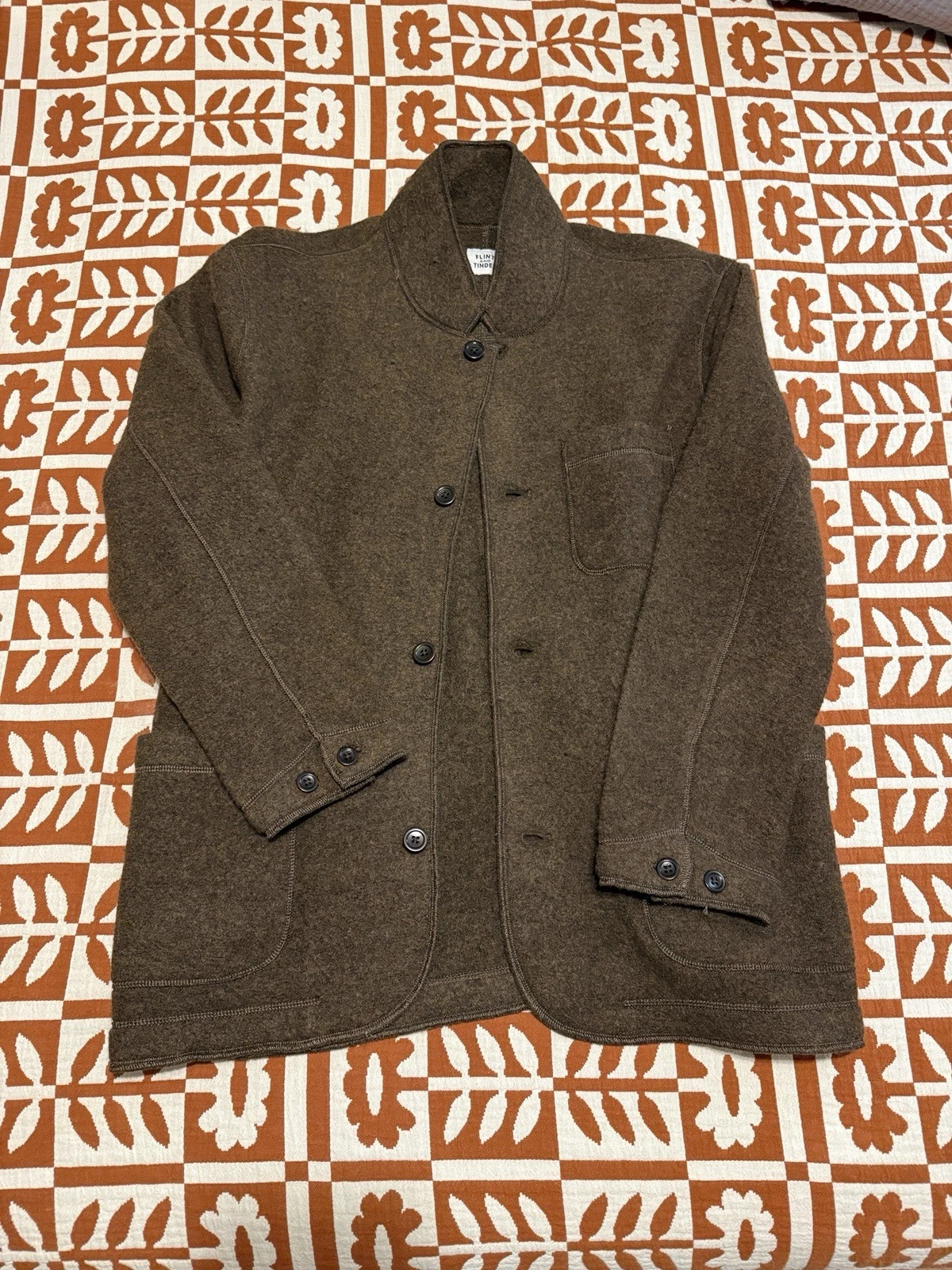Flint and Tinder men's Boiled Wool Chore Blazer Jacket, Color Brown, Size Large - product detail image 2