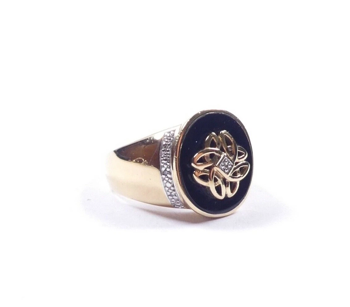 Signet Ring Diamond Celtic Brooks Bentley Gold On Sterling Silver 9g