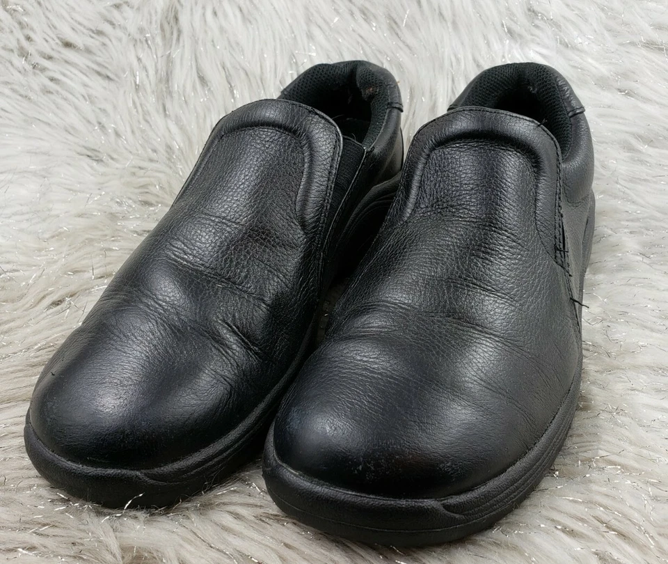 Zapatos de trabajo SAFE-T-STEP de cuero negro sin cordones resistentes al deslizamiento al aceite talla 6 Foto 2 de 4